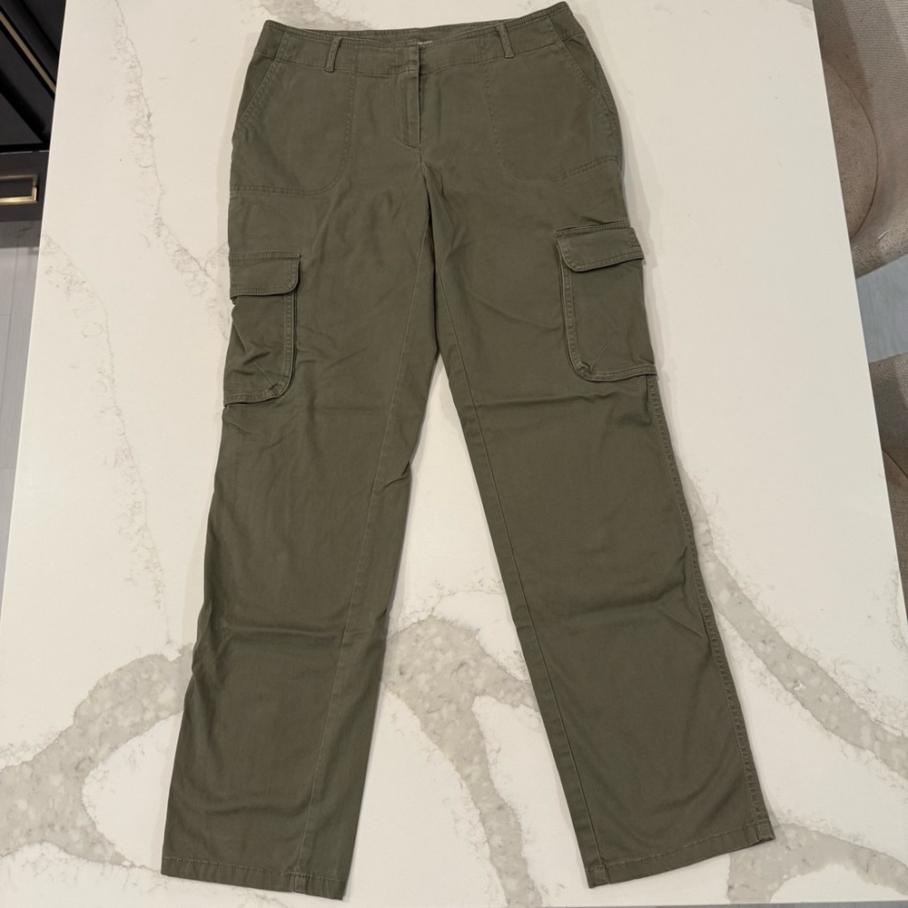 J. Jill Chino Cargo Pants StraightLeg Womens 6 Stretch OliveGreen Cotton Utility - Picture 1 of 7